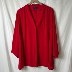 Investments Woman Caroline Red V Neck Long Sleeve Blouse Top Plus Size 3X Flowy